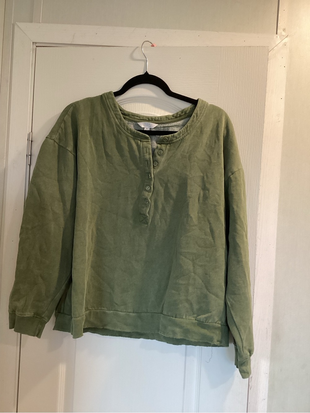 Time and Tru Olive Green Henley Sweatshirt Top XL EUC